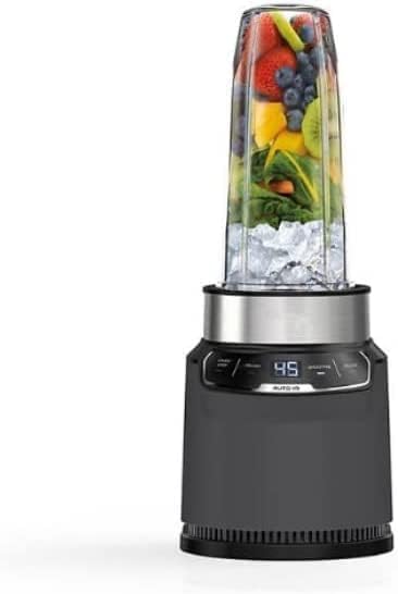 Ninja BN401-A Nutri Pro Compact Personal Blender, Auto-iQ Technology, 1100-Peak-Watts, for Frozen Drinks, Smoothies, Sauces & More, with (2) 32-oz. To-Go Cups & Spout Lids, Gray (2) 32-oz. To-Go Cups, Dark Gray)