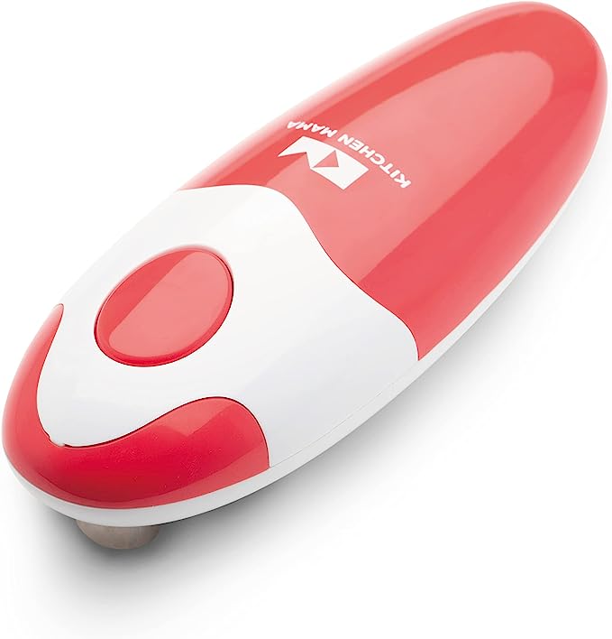 Kitchen Mama Auto Electric Can Opener: Open Your Cans with A Simple Push of Button - Automatic, Hands Free, Smooth Edge, Food-Safe, Battery Operated, YES YOU CAN (Red)