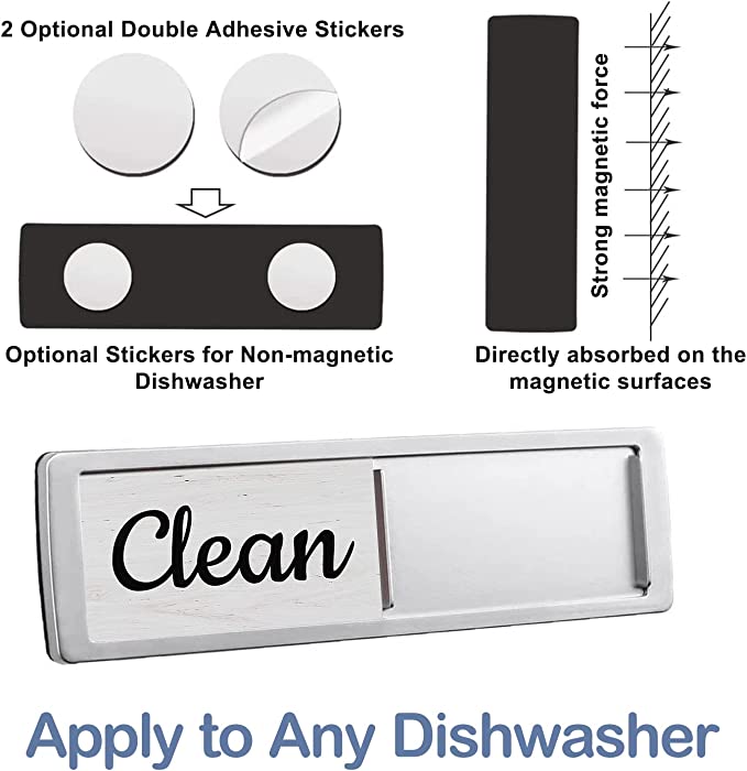 Dishwasher Magnet Clean Dirty Sign, Farmhouse Rustic Wood Design Black and White Non-Scratch/Easy to Read & Slide/Strong Magnet Clean Dirty Magnet for Dishwasher (A-Silver)