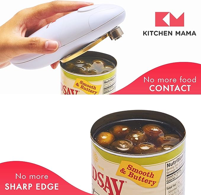 Kitchen Mama Auto Electric Can Opener: Open Your Cans with A Simple Push of Button - Automatic, Hands Free, Smooth Edge, Food-Safe, Battery Operated, YES YOU CAN (Red)