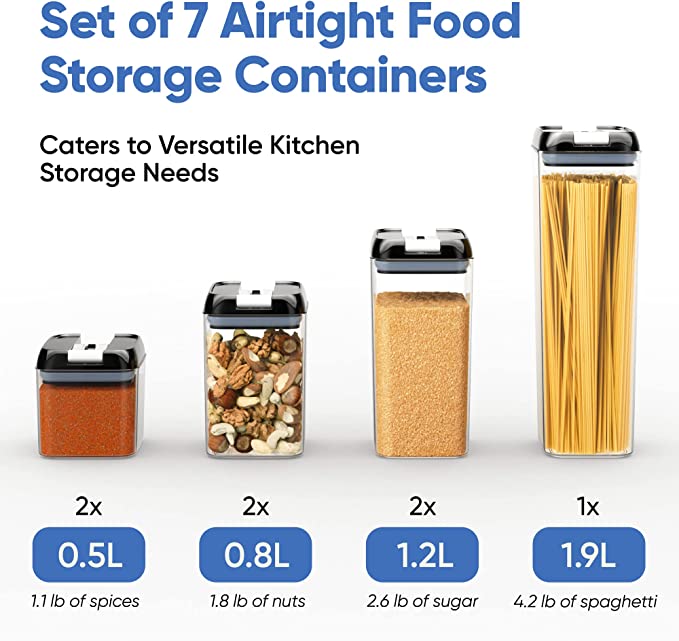 6 Pcs Airtight Chef's Path Food Storage Container Set - All Same Size -  Labels & Marker - Kitchen & Pantry Organization Dry Food Containers -  BPA-Free - Clear Plastic Canisters with Improved Lids 