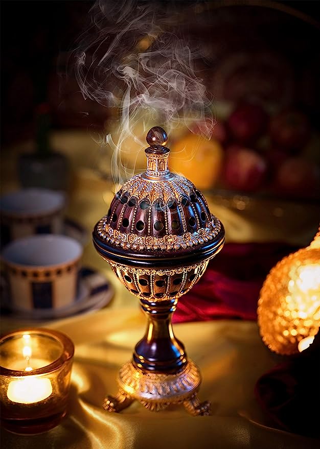 AM Incense Burner Frankincense Resin - Luxury Globe Charcoal Bakhoor Burners for Office & Home Decor (Brown)