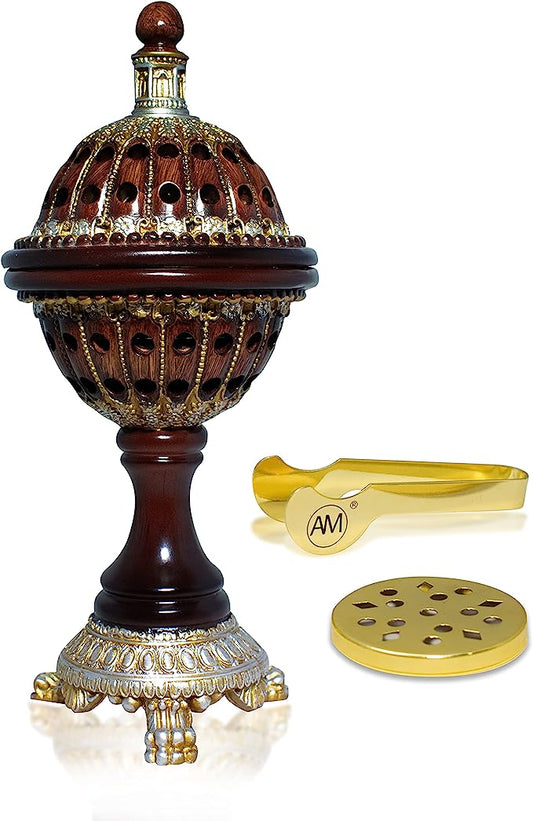 AM Incense Burner Frankincense Resin - Luxury Globe Charcoal Bakhoor Burners for Office & Home Decor (Brown)