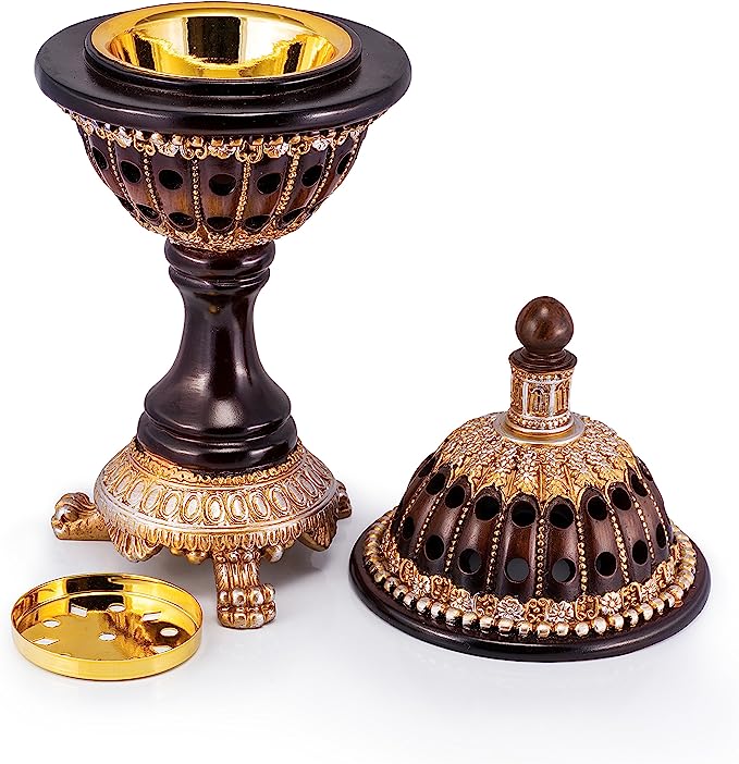 AM Incense Burner Frankincense Resin - Luxury Globe Charcoal Bakhoor Burners for Office & Home Decor (Brown)