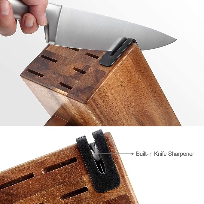 McCook® Knife Sets with Built-in Sharpener,German Stainless Steel Hollow Handle Kitchen Knives Set in Acacia Block