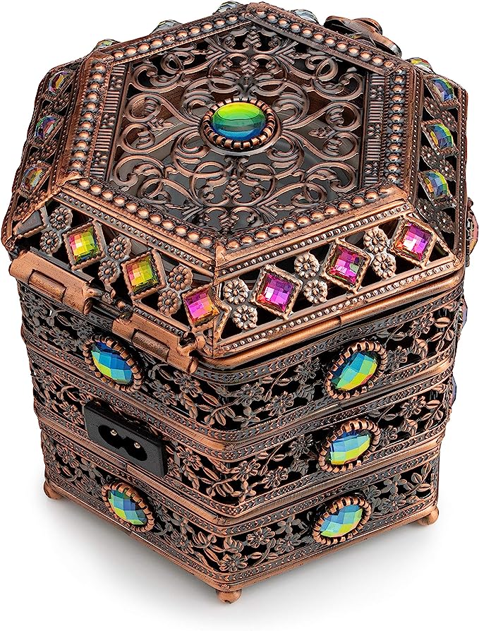 AM Electric Incense Bakhoor Burner - Oud Frankincense Burner with Adjustable Timer & Storage Drawer (Copper)