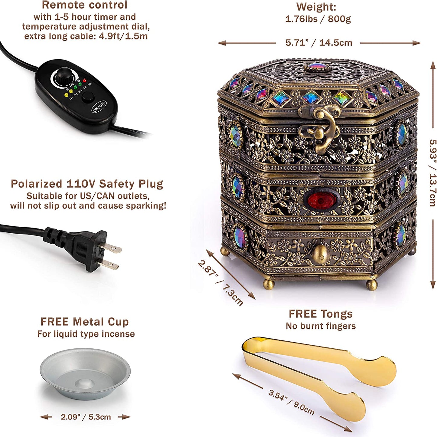 Jewel Box Electric Incense Burner with Regulator